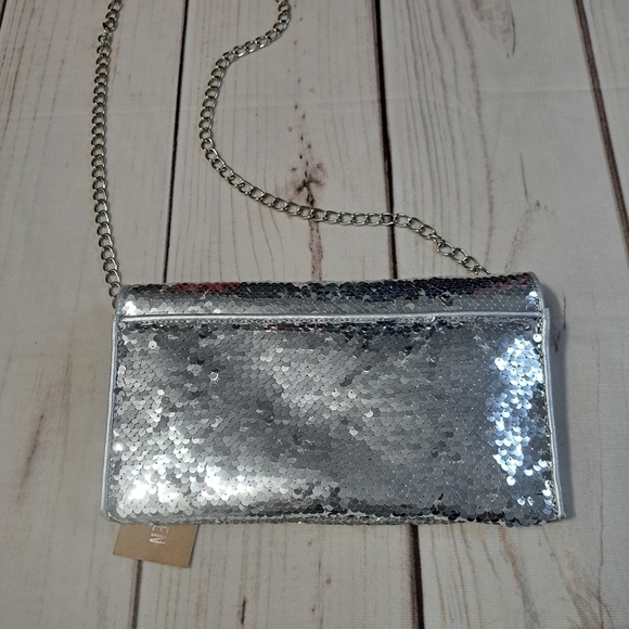 STEVE MADDEN BGLAMY Sequin Clutch Silver Shoulder Crossbody Bag Party - Picture 4 of 12